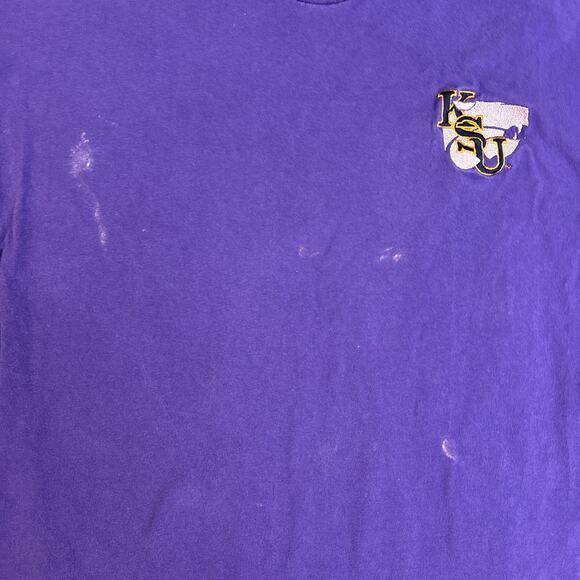 Purple Vintage Distressed Embroidered KSU Graphic Tee - Picture 3 of 5